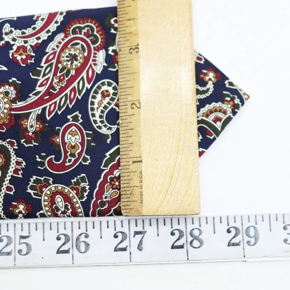 Lands End Tie Mens 58 in Blue Burgundy Cream Paisley Silk Handsewn Lined Wide